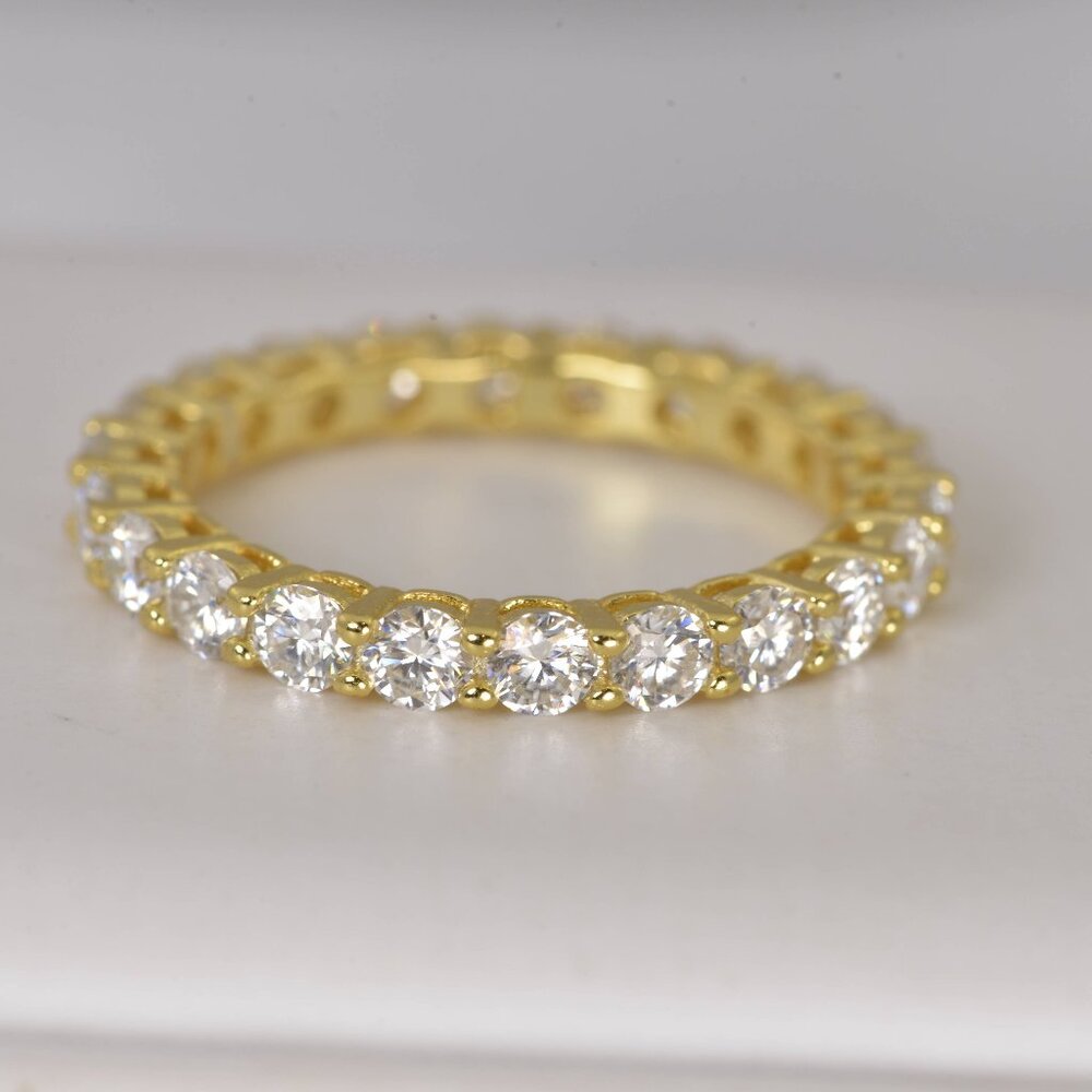 Moissanite 3mm Full Eternity Band Ring 925 Sterling
